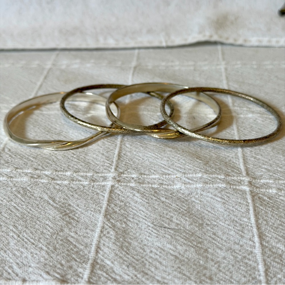 Set of 4 Silver Tone Bangle Bracelets to stack/layer